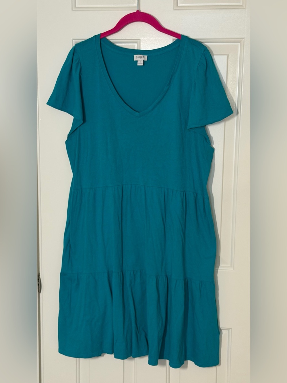J. Crew Teal V-Neck Tiered Midi Dress